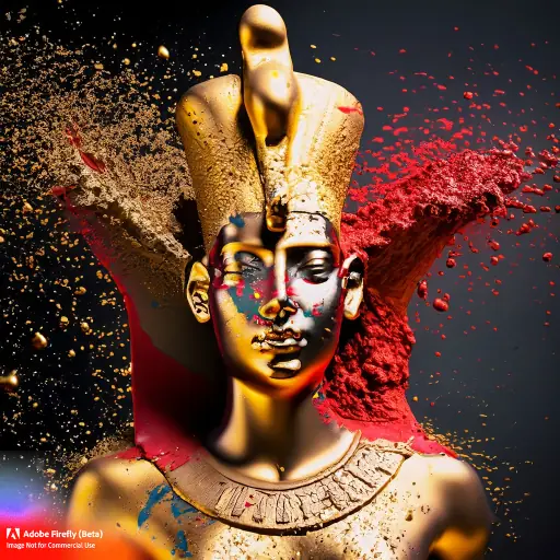 Firefly_picture+of colorful mud explosions and paint splashes and splitters but as nefertiti, black red and gold_photo,dramatic_light_26156